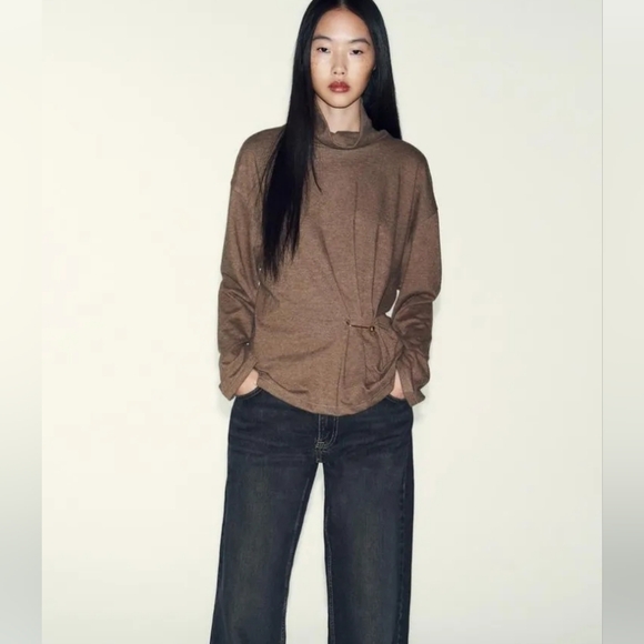 ✨2/$50✨NWT Zara Soft Cowl Neck Top In Taupe Brown - Picture 5 of 12